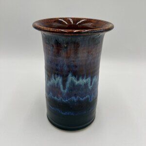 Pottery Vase Art Studio Vase Utensil Holder Home Decor Drip Glaze brown purple b